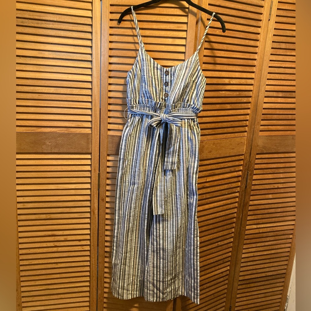 Fika the Brand Green, Beige & Cream Striped Jumpsuit with Spaghetti Straps